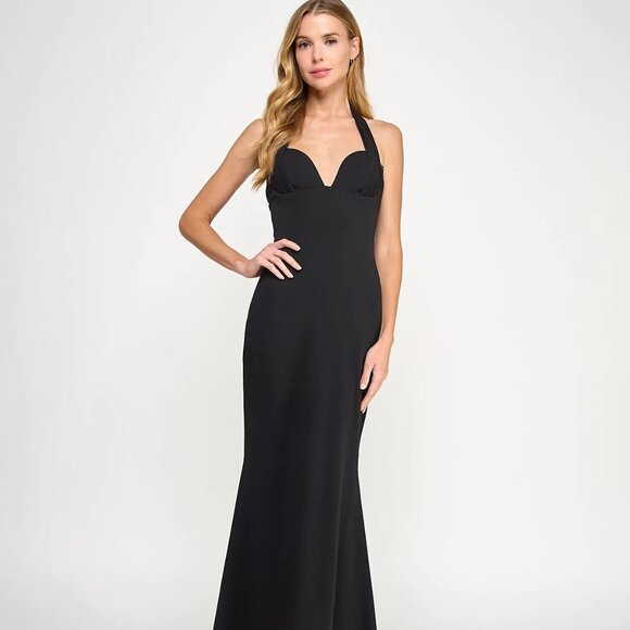 SENI & CADE Juniors' Plunging Black Halter Gown Black Size M - Picture 1 of 5
